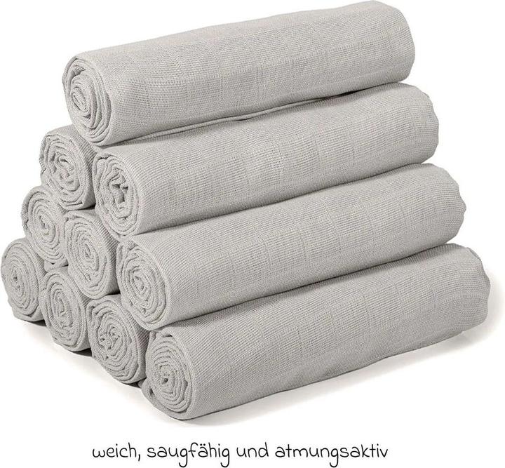 Produktbild Makian Mullwindeln & Mulltücher Mullwindel / Mulltuch 10er Pack 80 x 80 cm - Grau (80 cm, 80 cm)