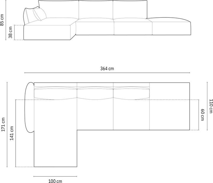 Actual product image Micadoni Velvet Left Corner Sofa, "Kaelle", 5 Seats, 364x171x85Made in Europe (Corner sofa)