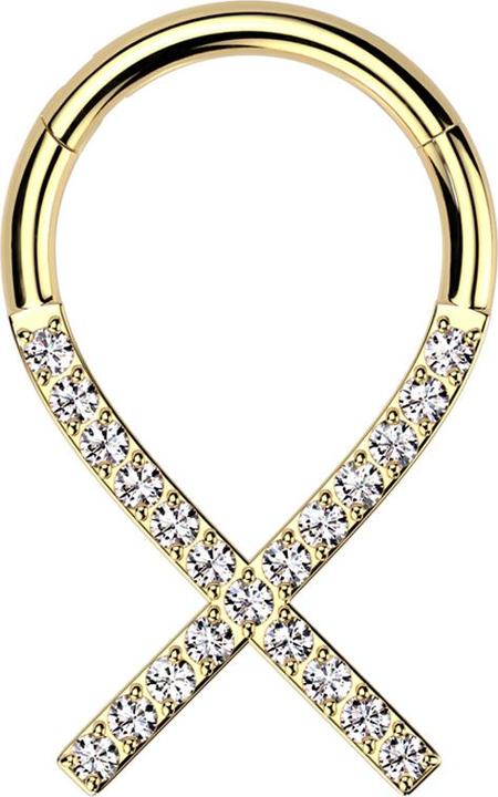 Produktbild Star Piercing Micro Segmentring klappbar vergoldet Krebsband Kristalle silber (ohne Messing, Titan G23)