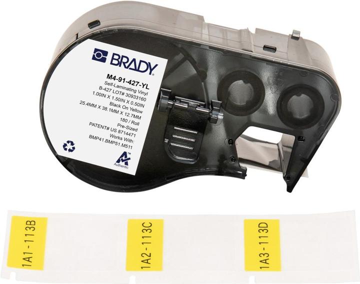 Brady M4-91-427-YL, selbstlaminierendes Vinyl, Gelb/Transparent, 25.40 x 12.70(38.10) mm, permanen