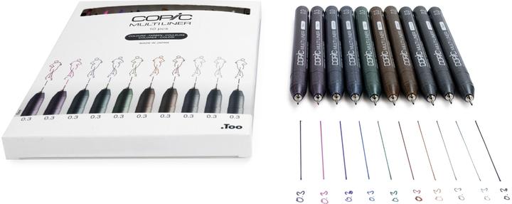 Produktbild Copic Multiliner Color Set, 0,3mm, 10 Stück (Olive, Lavender, Sepia, Schwarz, Warm Gray, Cool Gray, Pink, Brown, Wine, Cobalt, 10 x)