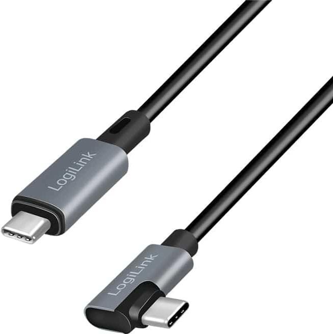 Produktbild LogiLink USB 2.0 Type-C-Kabel, USB-C/M 90° zu USB-C/M, E-mark, PD, schwarz, 2 m (2 m, USB 2.0)