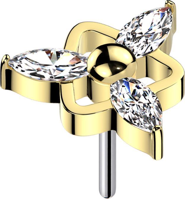 Actual product image Star Piercing Threadless dreieck vergoldet drei Ovale Kristalle silber (without brass, Titanium G23)