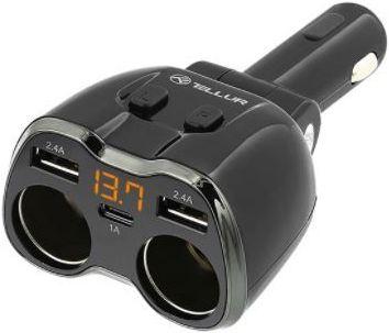 Immagine prodotto Tellur Sdoppiatore accendisigari a 2 prese, 2xUSB, Type-C