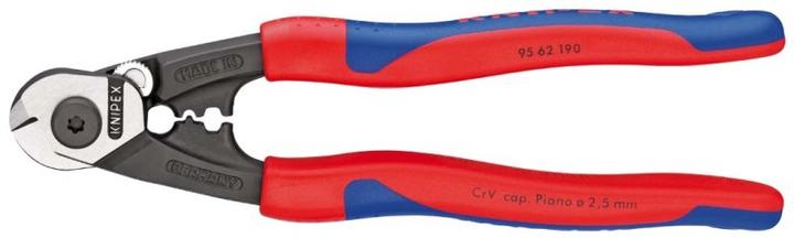 Actual product image Knipex Wire rope scissors l.190mm f.wire rope d.6mm head polished handle 2comp. sheaths forged (195 mm)