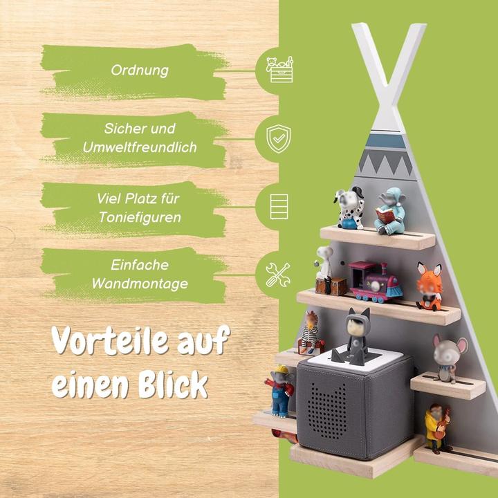 Immagine prodotto Hermex Scaffale da parete Tipi per Toniebox e Toniefiguren scaffale in legno per giocattoli