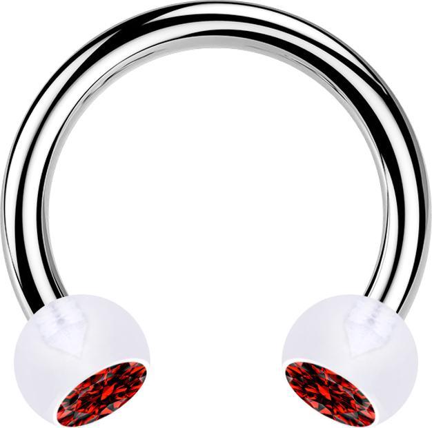 Star Piercing Circular Barbell silber mit zwei Kugeln transparent Kristall rot (ohne Messing, Bioflex, Chirurgenstahl 316L)
