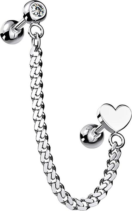 Produktbild Star Piercing Micro Barbell silber mit Anhänger Kette und Herz (Chirurgenstahl 316L, Messing)