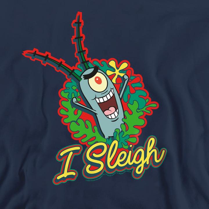Actual product image Spongebob Squarepants Unisex Adult I Sleigh Plankton Wreath Christmas Sweatshirt (S)