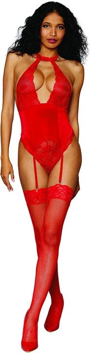 Actual product image Dreamgirl Women's Stretch Lace and Stretch Velvet Garter Teddy (One size)