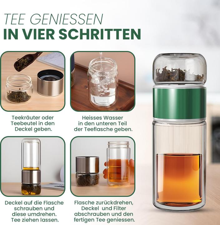 Produktbild Gewürzladen Näfels Drehbare Teeflasche aus hitzebeständigem Glas mit Teefilter - to go (0.24 l)