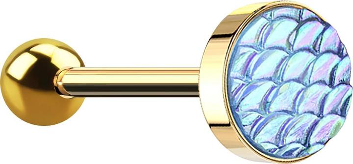 Produktbild Star Piercing Barbell vergoldet mit Fischschuppen aqua (ohne Messing, Chirurgenstahl 316L)
