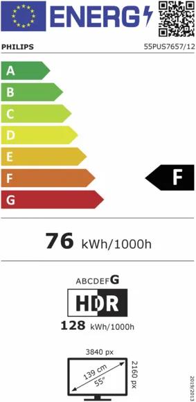 Label énergétique Philips 55PUS7657/12 (55", LED, 4K, 2022)