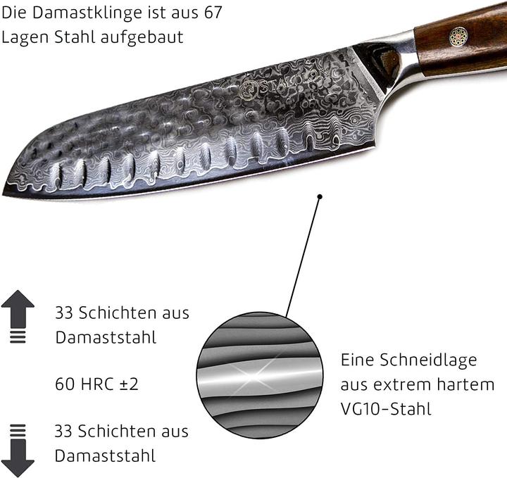 Produktbild Stallion Damastmesser, V-Schliff 10 Grad (17.50 cm)