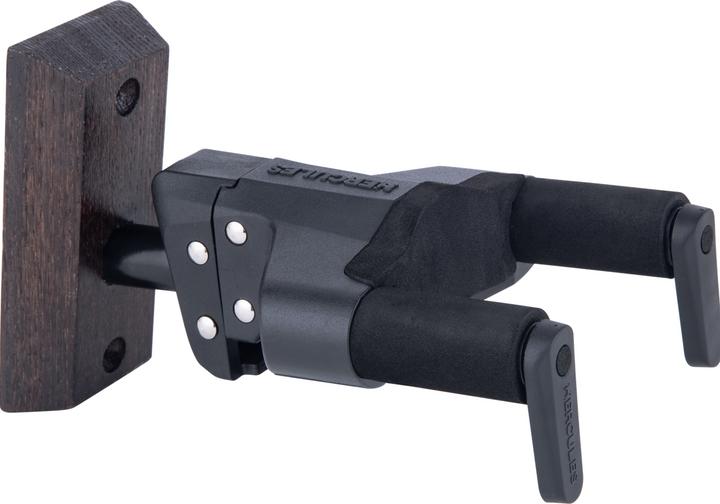 Actual product image Hercules GSP38WBW PLUS Guitar Wall Holder with Wooden Plate brown, short (Mandolin, Electric guitar, Ukelele)