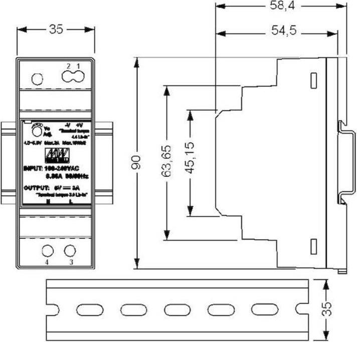 Actual product image MeanWell INDUSTRIAL DIN RAIL POWER SUPPLY - SINGLE OUTPUT - 30 W - 12 V - 2 A