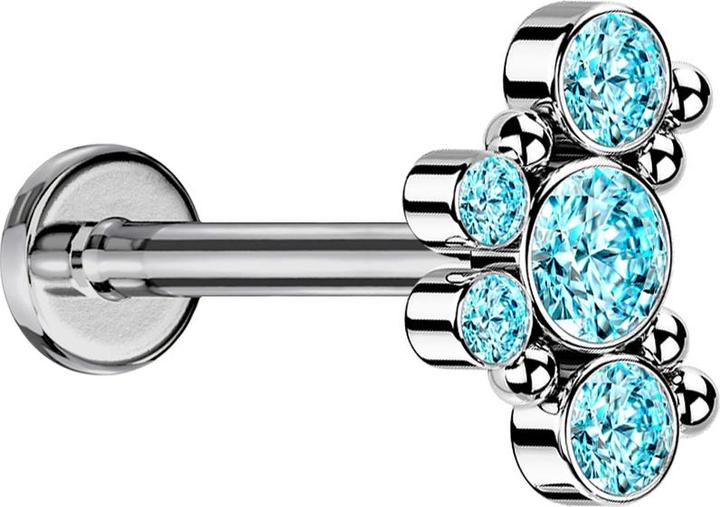 Produktbild Star Piercing Micro Labret Innengewinde silber sechs Kugeln fünf Kristalle aqua (ohne MessingTitan G23, Chirurgenstahl 316Lohne Messing)