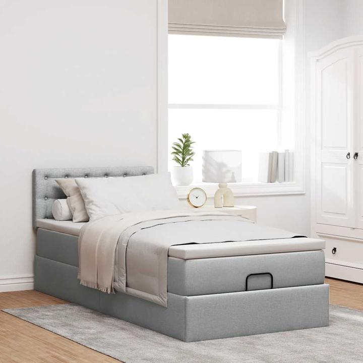 Image du produit VidaXL Lit Ottoman avec matelas Gris clair 100x200 cm Tissu (100 x 200 cm)