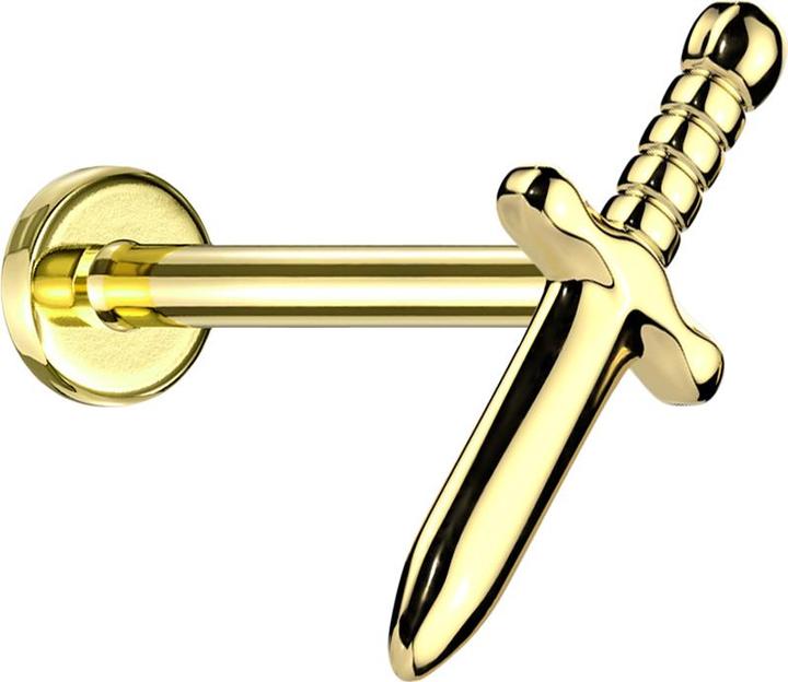 Produktbild Star Piercing Micro Labret Innengewinde vergoldet Dolch vergoldet (ohne Messing, Titan G23)