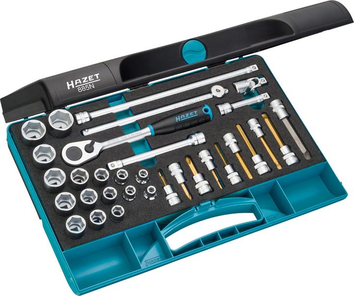 HAZET Steckschlüssel Satz 885N ∙ Vierkant10 mm (3/8 Zoll) ∙ Aussen Sechskant-Tractionsprofil, Innen … (22 mm, 18 mm, 11 mm, 12 mm, 20 mm, 19 mm, 5 mm, 15 mm, 13 mm, 6 mm, 21 mm, 7 mm, 14 mm, 8 mm, 10 mm, 17 mm, 9 mm, 16 mm, 4 mm)