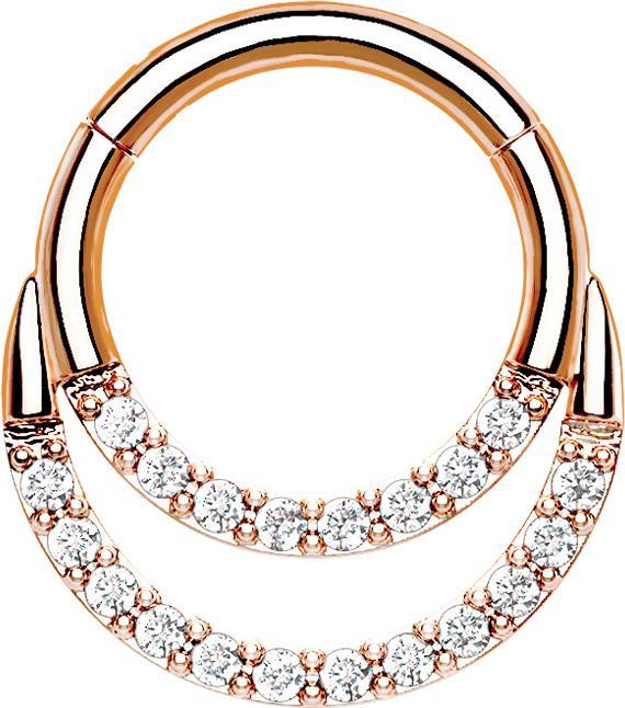 Produktbild Star Piercing Micro Segmentring klappbar rosegold doppel front Kristalle silber (Chirurgenstahl 316L, ohne Messing)