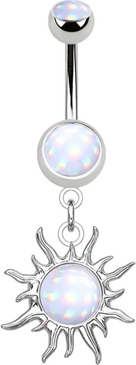 Produktbild Star Piercing Banane silber mit Anhänger Sonne Epoxidstein weiss (Messing, Chirurgenstahl 316L)