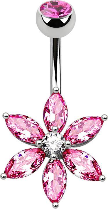 Immagine prodotto Star Piercing Banana argento con fiore di cristallo rosa (Acciaio chirurgico 316L, Ottone)