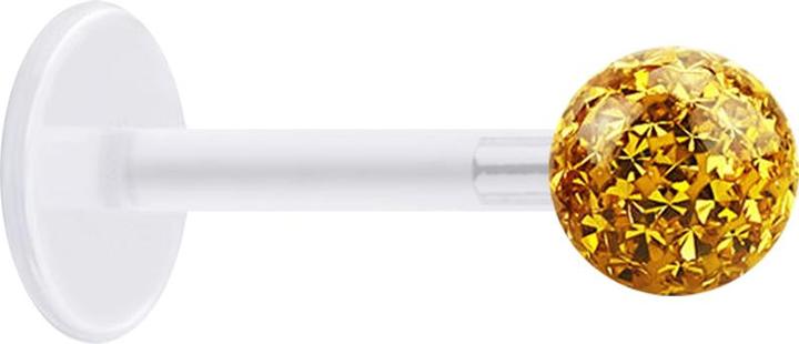 Actual product image Star Piercing Micro Labret transparent with crystal ball topaz and epoxy protective layer (Surgical steel 316L, without brass, Bioflex)