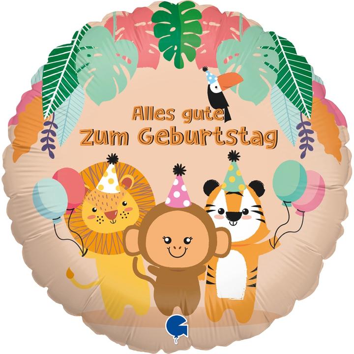 Image du produit Grabo Balloons Ballon Alu Rond - 'Joyeux Anniversaire' Jungle (46cm)