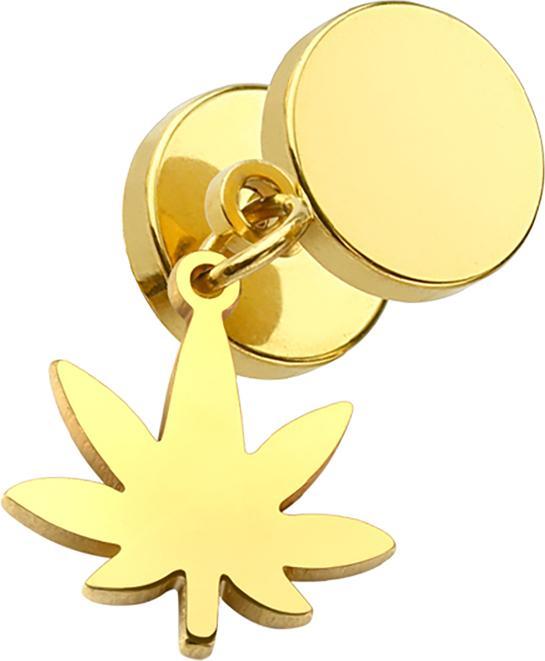 Produktbild Star Piercing Fake Plug vergoldet mit Anhänger Hanfblatt (ohne Messing, Chirurgenstahl 316L)