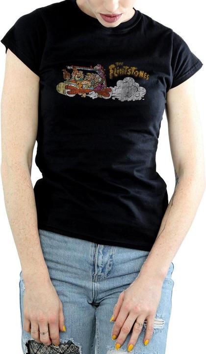 Actual product image The Flintstones Womens/Ladies Family Car Distressed Cotton T-Shirt (M)