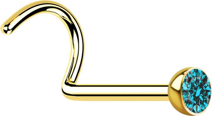 Produktbild Star Piercing Nasenstecker gebogen vergoldet mit Kristall aqua (ohne Messing, Chirurgenstahl 316L)