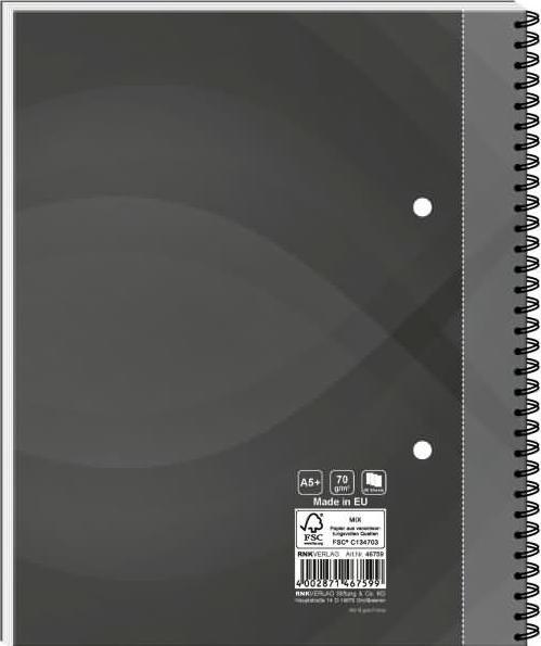 Produktbild Rnk Spiral Notizbuch "notes carbon black", DIN A5, kariert, 96 Blatt (A5, Kariert, Harter Einband)