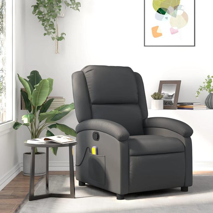 Immagine prodotto VidaXL Sedia da massaggio in vera pelle grigia,Colore: Grigio, Materiale: Vera pelle