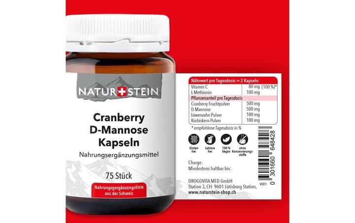 Image du produit Naturstein Cranberry D-Mannose Capsules 75 pcs (75 pièce(s), Capsules, 165 g)