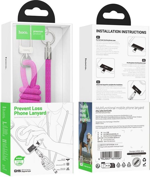 Actual product image Hoco Other lanyard GH6 1,8 m pink