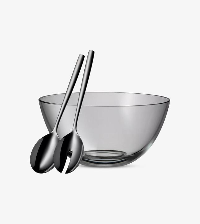 Produktbild WMF Salatschüssel Set mit Salatbesteck 25cm Taverno Glas Edelstahl 18/10 poliert (23.50 cm, 2.50 l, 3 x)