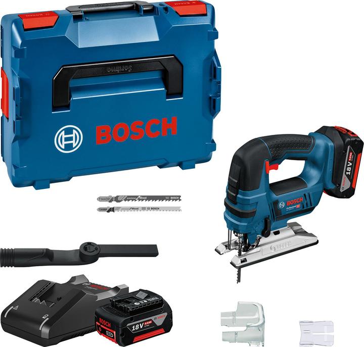 Extra-Clean for Wood, 1/1 L-BOXX-Einlage für Gerät und Ladegerät, L-BOXX 136, 1 x Stichsägeblatt T 308 B, Schnellladegerät GAL 18V-40 Professional, 2, 2 x Akku GBA 18V 4.0Ah, Stichsäge GST 18V-LI B
