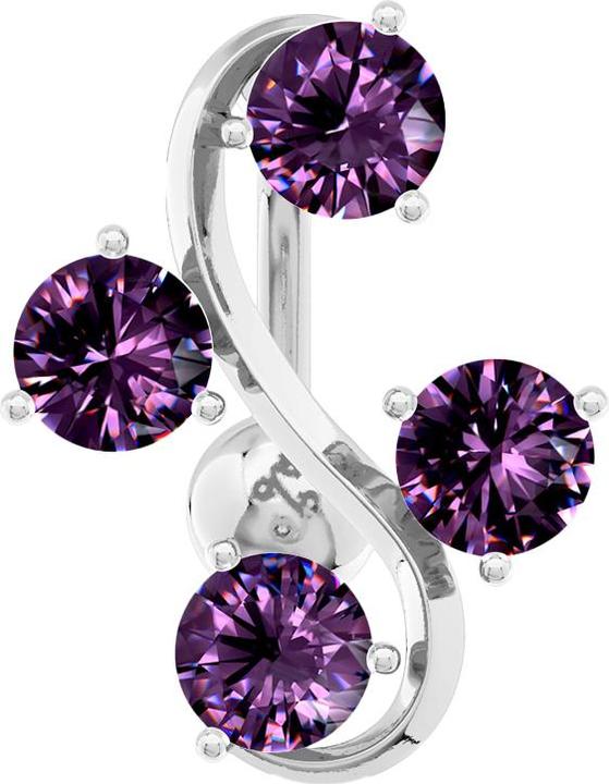Star Piercing Banane silber mit Kugel Rebe mit vier Kristallen violett (Chirurgenstahl 316L, Messing)