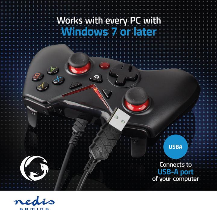 Produktbild Nedis Gamepad | USB Type-A | Stromversorgung über USB | PC | Anzahl Knöpfe: 12 | Kabellänge: 1.60 m (PC)