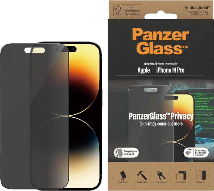 Immagine prodotto PanzerGlass Pellicola protettiva Ultra Wide Fit Privacy iPhone 14 Pro (1 Pezzo/i, Apple iPhone 14 Pro)
