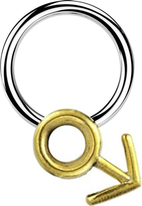 Actual product image Star Piercing Micro Closure Ring silber Gendersymbol Mann vergoldet (Brass, Surgical steel 316L)