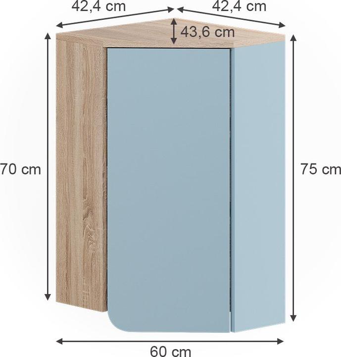 Produktbild Vicco Badschrank Karen, Blau-Grau/Sonoma, 50 x 75 cm mit Tür und offenen Fächern