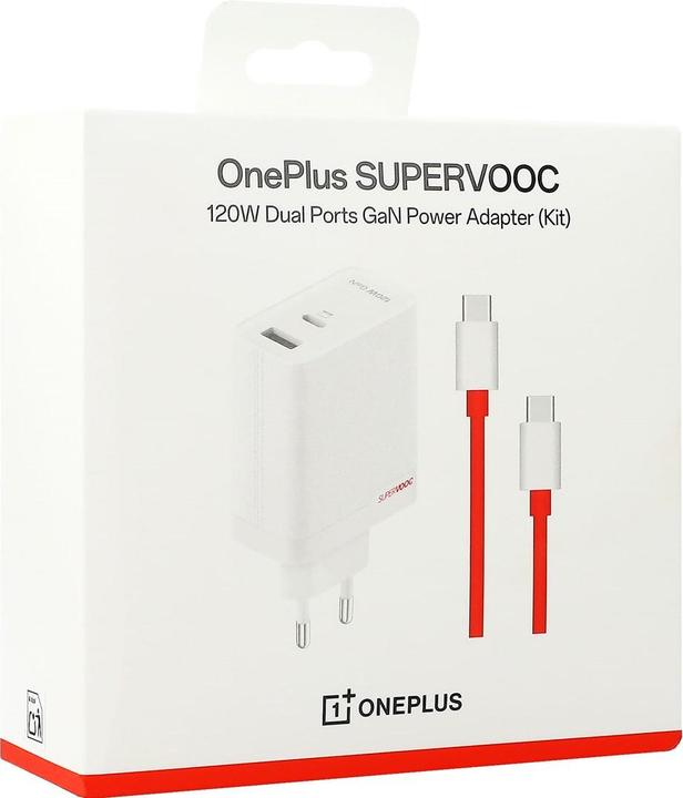 Actual product image OnePlus 120W Dual Ports SuperVooc Adapter + Cable (Type-C + Type-A) - White (120 W)