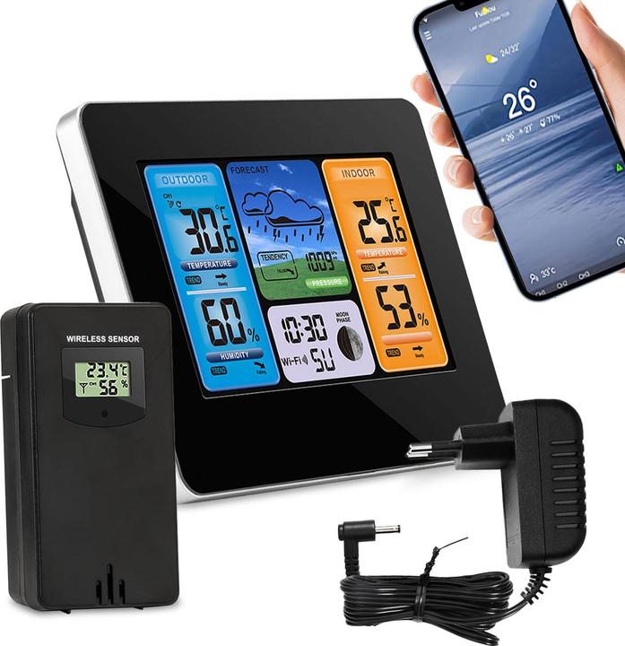 Immagine prodotto Casativo Stazione meteorologica wireless WLAN con sensore esterno, display a colori e orologio