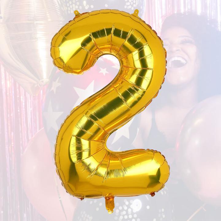 Produktbild Hermex Folienballon Zahl 2 Zahlenballon Luftballon Heliumballon Golden 81cm