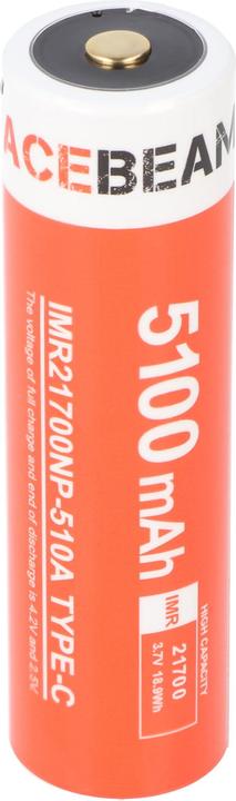 Produktbild AceBeam 21700 Li-ion Akku mit starken 5100mAh USB-C max. Entladestrom 20A, 77,8 x 21,37mm (1 Stk., 21700, 5100 mAh)