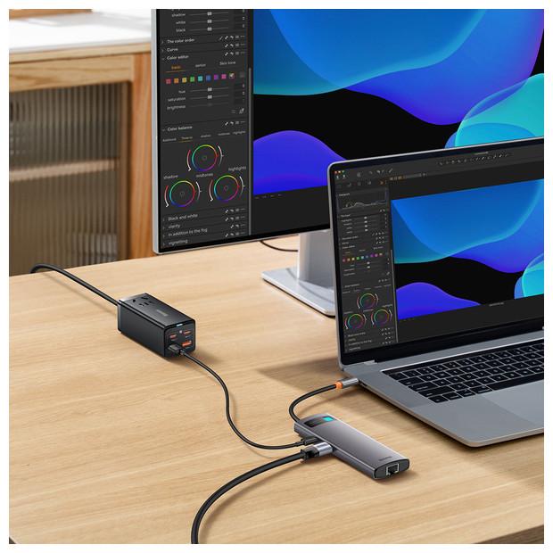 Actual product image Baseus Metal Gleam Series 9-in-1 Multifunctional Type-C HUB Docking Station Gray Type-C to HDMI*2+USB3.0*2 (USB-C, 9 Ports)