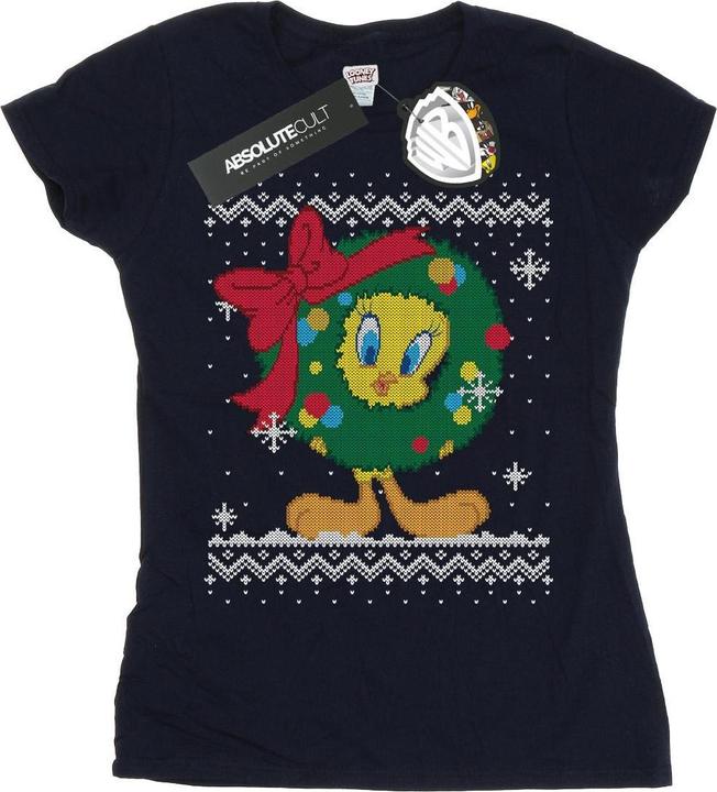 Actual product image Looney Tunes Womens/Ladies Tweety Pie Christmas Fair Isle Cotton T-Shirt (XXL)