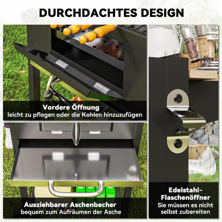 Image du produit Outsunny Holzkohlegrill Edelstahl, Kiefernholz Schwarz (36 cm)